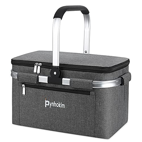 Pynhoklm® Faltbar Einkaufskorb mit Kühlfunktion 2025 Upgrade Klappkorb mit Deckel Premium Faltkorb faltbar Isolierkorb eleganter Tragekorb Thermokorb