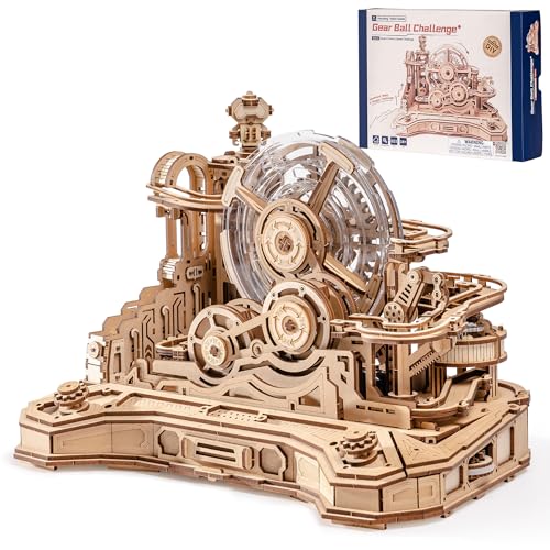 ROKR 3D Puzzle Holz Kugelbahn Modellbausatz,Gear Ball Challenge Bauspielzeug,Holzpuzzle DIY Geschenke für Männer und Kinder