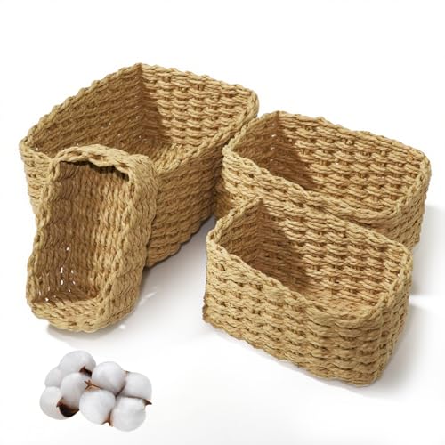 Sudnsadaks 4 Stück Aufbewahrungskorb, Geflochten Stapelbarer Badezimmer Körbe Aufbewahrung, Geeignet Als Windel Organizer und Besteckkorb, Storage Basket für Wohnzimmer Küchen Kinderzimmer Bad