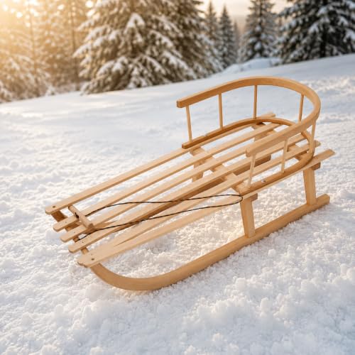 Best for Kids – Holzschlitten | Hörnerrodel 120 cm mit Rückenlehne | Hörnerschlitten | Schlitten Kinder Holz | Kinderschlitten aus Holz | Perfekt für Winterabenteuer bis 200 kg