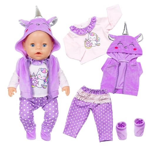 Kleidung Outfits für Baby Puppen, Pony Puppenkleidung 36-45 cm mit Sweatshirt Kapuze Langärmelige Spitzenhosen Schuhe Puppen Kleidung, 12-18 Zoll Puppenkleidungsset Mädchen Geburtstag Geschenk