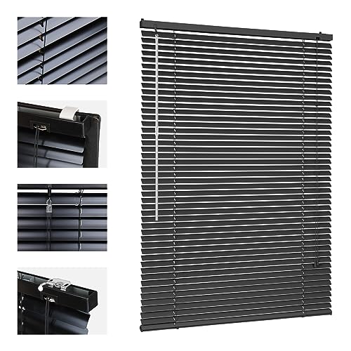 Sekey Klemmfix-Jalousie für Fenster freihängend, 25mm Alu-Lamellen, mit Bohren, inklusive Montagematerial Aluminium-Jalousie ohne Bohren, 70x130cm,Schwarz