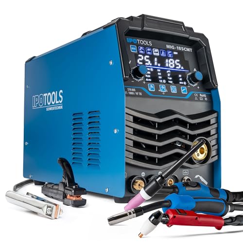 IPOTOOLS Kombischweißgerät MIG-185CMT 7-in-1 WIG MIG MAG Schweißgerät mit Plasmaschneider 45 A Synergic Inverter Schweissgerät mit 185 A mit FLUX | MMA | 230V | 7 Jahre Garantie