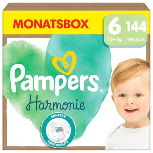 Pampers Harmonie Windeln Größe 6, 144 Windeln, 13kg+, sanfter Hautschutz mit 100Prozent Pampers Schutz