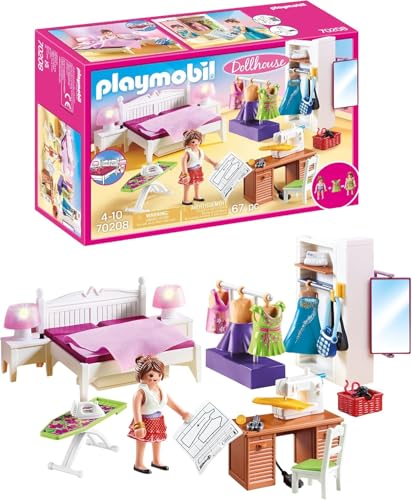 PLAYMOBIL 70208 Dollhouse Abwechslung Schlafzimmer mit Nähecke, ab 4 Jahren, bunt, one Size