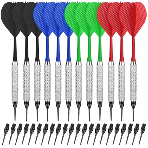 CyeeLife Dartpfeile mit Kunststoffspitze,12 Stück Soft Darts Pfeile Set mit 100 Kunststoff Dartspitzen für elektronische dartscheibe