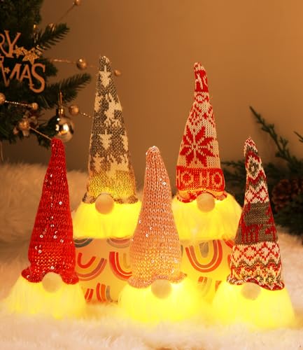 5 Stück Weihnachtsdeko Figuren Weihnachtswichtel mit Licht, Weihnachtswichtel Plüsch Weihnachtsdeko, Weihnachtszwerge Plüsch-Dekorationen, BeleuchtungWeihnachts Wichtel Klein,Weihnachten Deko