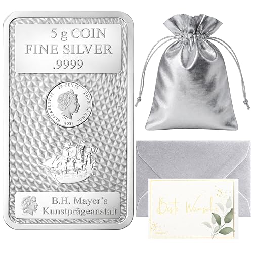Goldschulz Cook Islands Silber Münzbarren Silberbarren 999,9 Feinsilber - Geschenkset + Echtheitszertifikat (5g Silber)