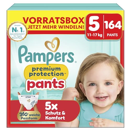 Pampers Premium Protection Pants Größe 5, 164 Windeln, 11-17 kg, mit 360° Passform und weichen Anti-Auslaufbündchen für unseren besten Komfort und Schutz