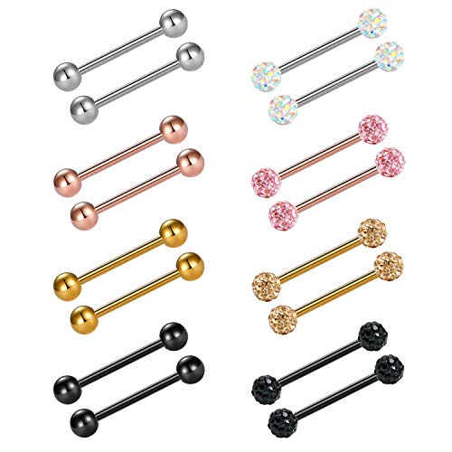 Incaton 14 Gauge Zungenpiercing Chirurgenstahl Nipplerings Kristallkugel Barbell Piercing 16stk