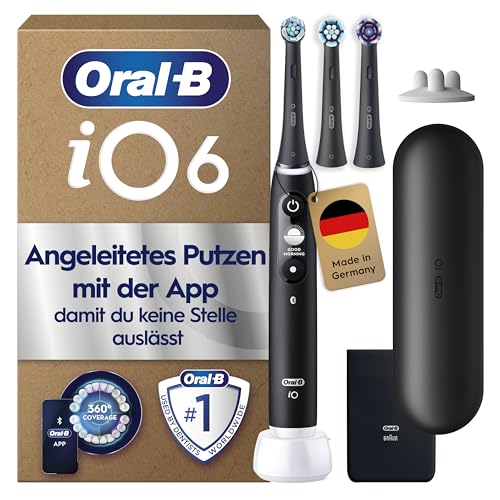 Oral-B iO Series 6 Plus Edition Elektrische Zahnbürste/Electric Toothbrush, Inkl. 3 Aufsteckbürsten, 5 Putzmodi für Zahnpflege, Reise-Etui, Designed by Braun, Schwarz