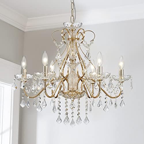 Saint Mossi 6-Flammiger Kristall-Kronleuchter, Moderner Französischer Goldener Regentropfen-Design für Esszimmer, Schlafzimmer - H23 x T24