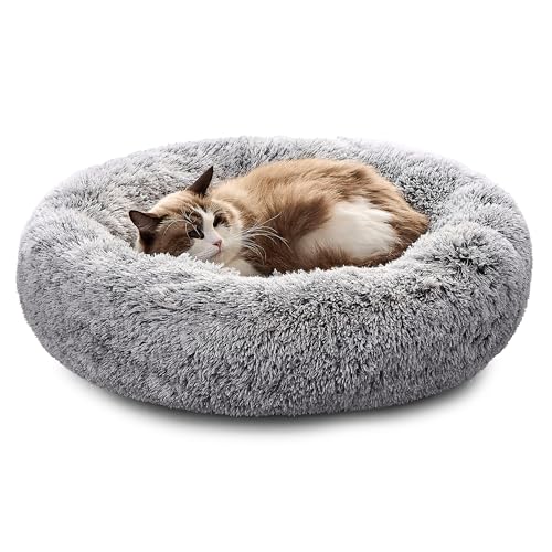 Pisi Bili Hundebett Katzenbett 50 cm Waschbar flauschig orthopädische Hundebetten große und kleine Hunde Katzenschlafplatz für Katzen Donut (Grau 50 cm)