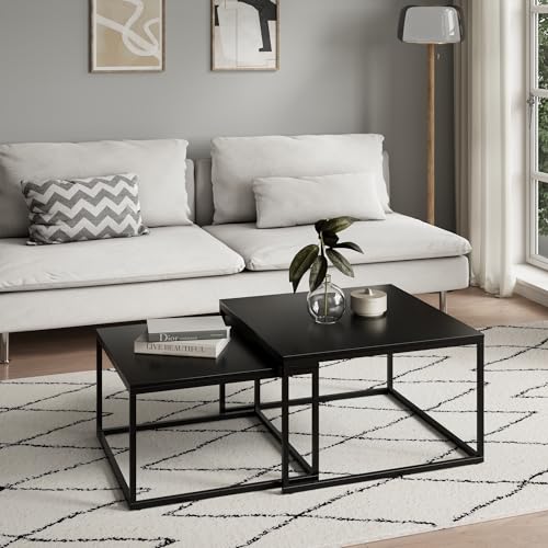 Home Collective Couchtisch 2er Set quadratisch weiß aus Holz Wohnzimmertisch Modern Beistelltisch Set 2 in 1 mit Metallgestell für Wohnzimmer Büro Beistelltisch Loft Design Twin Kratzfeste Oberfläche