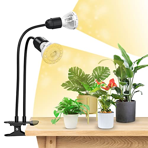 SANSI LED Pflanzenlampe für Zimmerpflanzen, 20W (300W Äquivalent) Vollspektrum 2-Kopf Clip On Pflanzenlicht mit 360° Schwanenhals, Wachstumslampe mit Hohe PPFD für Indoor Pflanzenwachstum
