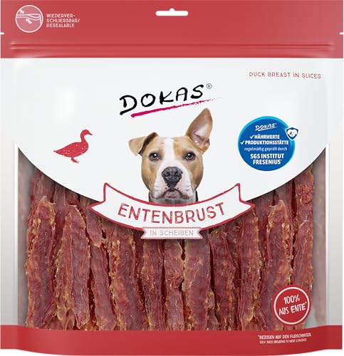 DOKAS Getreidefreier Premium Snack in Streifen für Hunde – Aus Entenbrustfilet, 900 g (4er Pack)