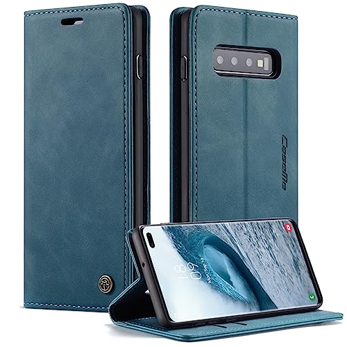 Cracedily Handyhülle für Samsung Galaxy S10 Plus Hülle, Klapphülle Premium Lederhülle Klappbar Flip Case Tasche Magnet Kartenfach Standfunktion Klapphülle Schutzhülle für Samsung S10 Plus, Blaugrün