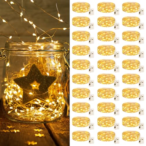 bitjam 30 Stück Mini LED-Lichterkette, batteriebetrieben, 2 m, 20 LEDs, 3 Modi, Batterie, IP65, wasserdicht, kleine Lichterkette mit Innenbatterie, für Garten, Schlafzimmer, Hochzeit, Party