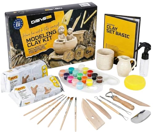 DIBYS Töpfer-Set für Zuhause | Starter mit Modellier-Werkzeug, lufttrocknendem weißen Ton, Farben & Pinsel | DIY-Töpfern für Erwachsene | Kreatives Hobby | Geschenkideen