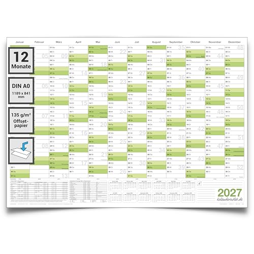 Kalenderoutlet Wandkalender 2027 DIN A0 118,9 x 84,1 cm, XXL Jahresplaner