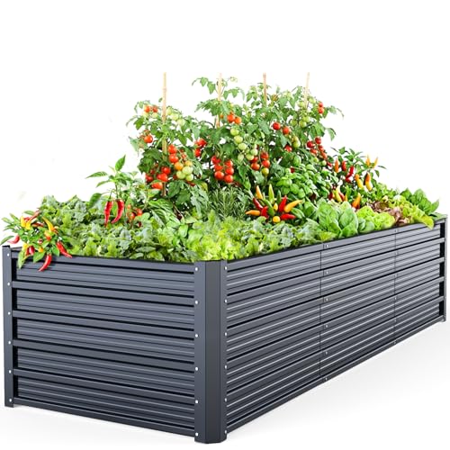 Ohuhu Metall Hochbeet Pflanzenbeet 240x90x60 cm, Hochbeet für Garten aus Robustes Stahlblech, Rostgeschützt & Stabil, Ideal für Garten Gemüse Kräuter Blumen Anthrazit