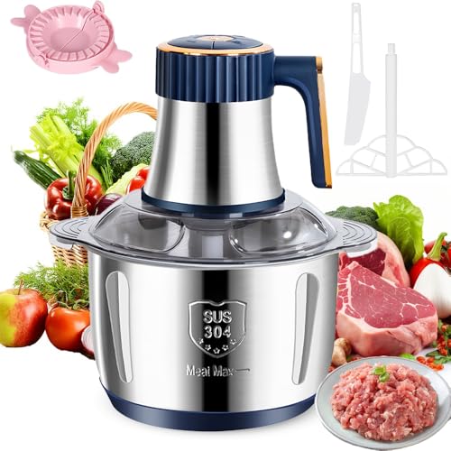 Elektrischer Fleischwolf mit 5L Edelstahl-Schüssel und 6 Edelstahl-Klingen, vielseitiger 500W Fleischwolf, 5 Geschwindigkeiten, kleiner Mixerroboter zum Hacken von Fleisch, Zwiebeln, Eiern