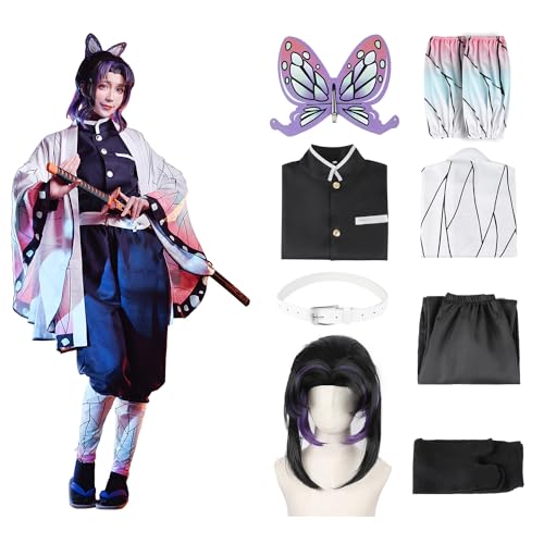 JYakeji 8 Stück Shinobu Cosplay Kostüm Kimono für Kinder Erwachsene Robe Japanisches Anime Kostüm Halloween Kimono Outfit (Medium)