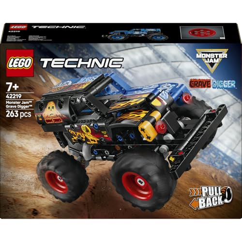 LEGO Technic Monster Jam Grave Digger Feuer und EIS 42219 | Spielzeug ab 7 Jahren für Jungen, Monstertruck Modellbau & Konstruktionsspielzeug mit Rückziehmotor, Geschenk, 263 Teile