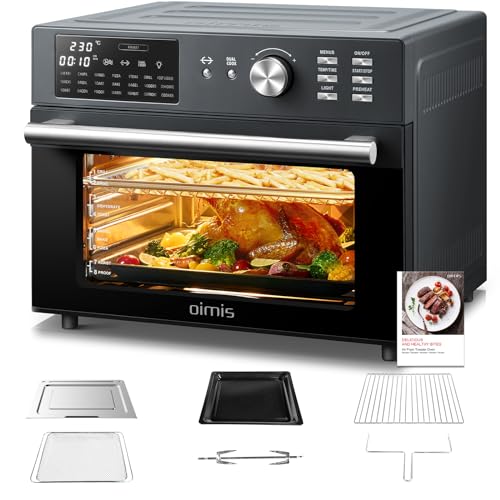 OIMIS Heißluftfritteuse xxl 30L 1800W, mini backofen mit umluft, 21 in 1 pizzaofen elektrisch mit Timer, 7 Zubehör, kochbuch, Dual Cook, Airfryer, Grillen, Backen, Schwarz