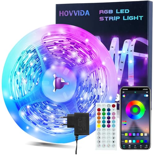 HOVVIDA LED Strip 10M, 1x10M, 30 LEDs/Meter, RGB LED Streifen, 300 LED, APP und Fernbedienung, Musikmodus, Timing-Modus, LED für Zimmer, Wohnzimmer, Küche, Schlafzimmer, Bar, Party