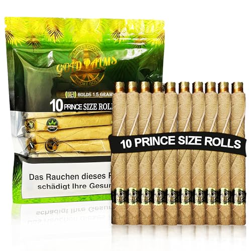 GOLD PALMS® 10er Prince Size Blunt Wraps | 100% Natural | Tabak Ersatz | Pre-Rolled cones | Blunt Paper | Vorgedrehte Papes | Cones Hülsen