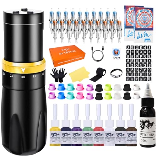 KVM Tattoo Tattoo Gun Kit Wireless Tattoo Machine Mode 7 Adjustable Stroke 1800mAh Power for Tattoo Artists