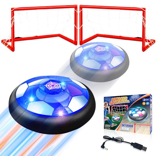 Byuert Air Power Fußball Set,Fussball Geschenke Jungen, LED USB Wiederaufladbar Indoor Fussball, Spielzeug für Kinder Mädchen 3-12 Jahre, Hover Fußball Schwebender Luftkissen Ball