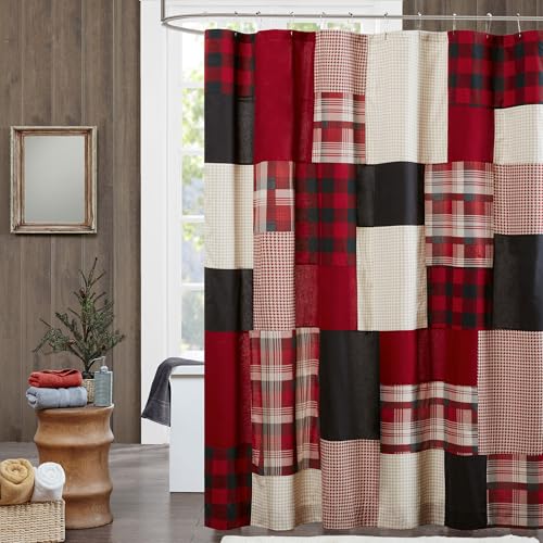 Woolrich Sunset Baumwolle Duschvorhang Plaid Lodge/Cabin Duschvorhänge für Badezimmer, 183 x 183 cm, Rot