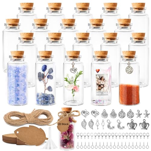 Samulee 20 Stück Glasflaschen mit Korken 30ml, Kleine Glasflaschen zum Befüllen, Glas mit Korkdeckel, Mini Deko Flaschen Glas für Gastgeschenke Hochzeit, Party, Küchengewürze