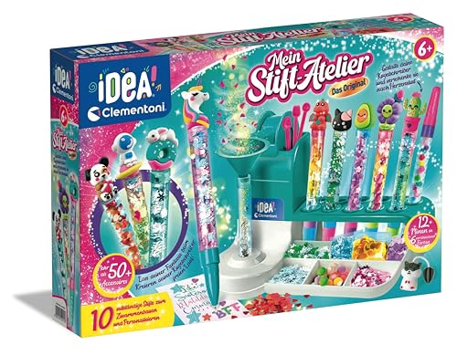 Clementoni Idea Stift-Atelier mit über 50 Accessoires - DIY Stifte-Set mit über 50 Accessoires - Bastelset zum Stifte selber machen, Kreativspielzeug & Geschenk-Set für Kinder ab 6 Jahren, 59415