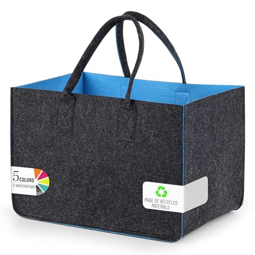 Sinand 30L Einkaufskorb, Einkaufstasche mit Henkel, Robust/Gut Verarbeitet/Faltbar Die Filztasche Storage für Outdoor Trips, Picknick, Einkaufen Außen (Dunkelgrau - Blau)