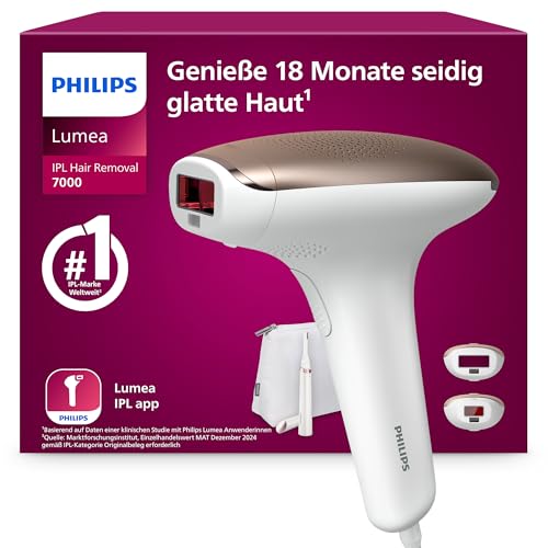 Philips Lumea IPL 7000 Series - IPL Geräte Haarentfernung für bis zu 18 Monaten seidig-glatte Haut¹ mit 2 Aufsätzen für Körper & Gesicht, Alternative zur Laser-Haarentfernung (BRI921/00)