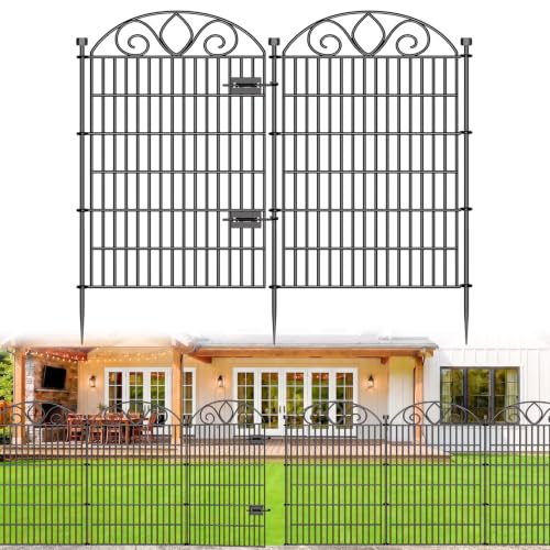 10 Paneele Dekorativer Gartenzaun mit Tor, Gesamtgröße 112cm(H) x 720cm(L)