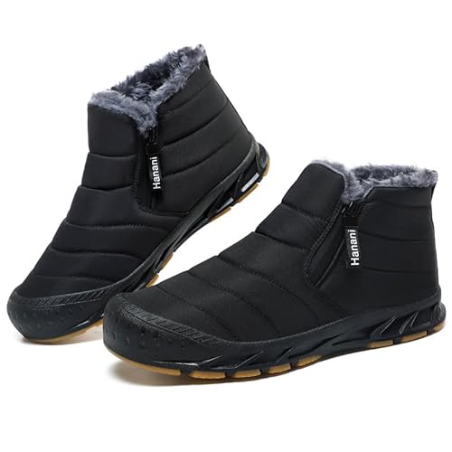 ziitop Winterschuhe Herren Warm Gefüttert Schneestiefel Reißverschluss Kurzschaft Stiefel Flach Winter Outdoor Boots Bequem Rutschfeste Winterstiefel Volles Schwarz 45 EU