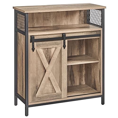 VASAGLE Sideboard, Küchenschrank, Aufbewahrungsschrank, mit Schiebetür, 30 x 70 x 80 cm, verstellbare Ablage, offenes Fach, Landhausstil, für Wohnzimmer, eichenbraun-schwarz LSC089B50