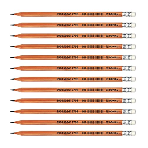 DONAU 7388001PL-99 Bleistift Zedernholz/HB Bleistifte mit Radiergummi / 12 Stück / 12er Pack/Sechskantform/Ungiftig