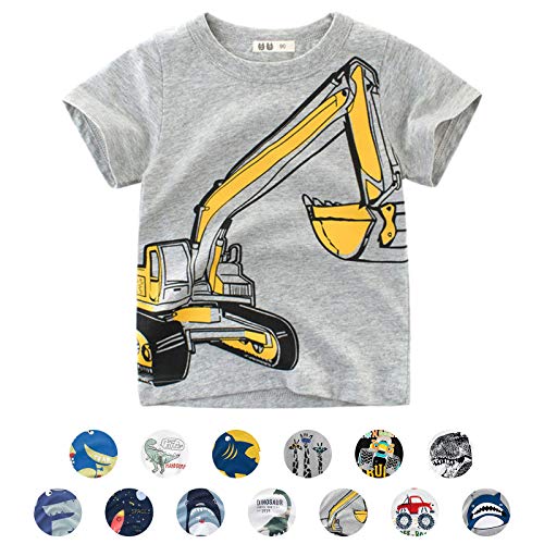 Unisex Baby T-Shirt Baumwolle Süß Karikatur Tier Muster Tops für 1-7 Jahre Alt (2-3 Jahre, Grau Bagger)
