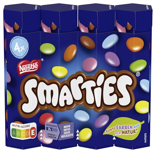 Nestlé SMARTIES Multipack, kleine Rolle, bunte Schokolinsen, ideal für Kindergeburtstage, Farben aus der Natur, Hexagonrolle, 1er Pack (1x (4 x 34g))
