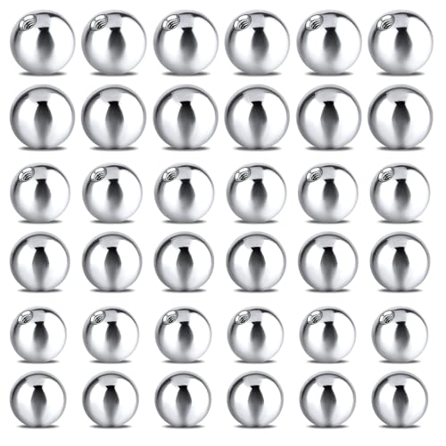 Yolev 18 Stk Chirurgenstahl Piercing Kugel 14G Zungenpiercing Ersatzkugel 1.6mm Gewinde Schraubkugel Bauchnabelpiercing Industrial Piercing Set Nippelpiercing Körperschmuck (5/6/8mm)
