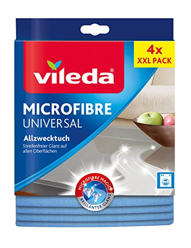 Vileda Allzwecktuch Universal, zu 100% aus Mikrofasern, streifenfreier Glanz, für empfindliche Oberflächen, 38 x 36 cm, 4er Pack