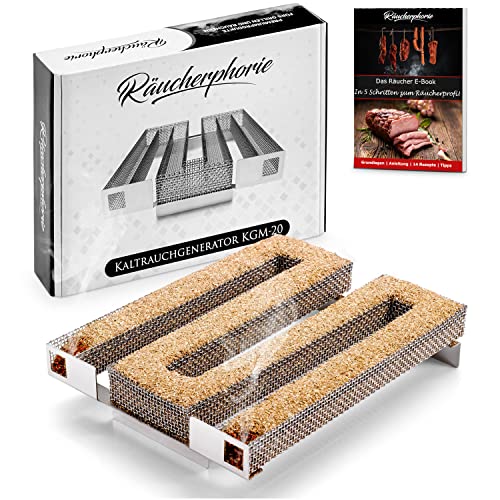 Räucherphorie® Kalträuchergitter M - Robuster Kaltraucherzeuger aus Edelstahl + E-Book für Räuchern im Räucherofen, Grill, Smoker - Premium Räucherzubehör (KGM20)