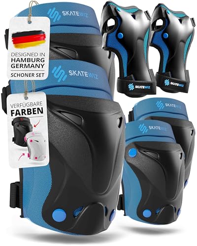 SKATEWIZ Inliner Schoner Kinder - Knieschoner Kinder - Knieschützer - Schützer Inliner Schutzausrüstung - Protektoren Knie und Ellenbogenschützer - PROTECT-1 Blue Größe M