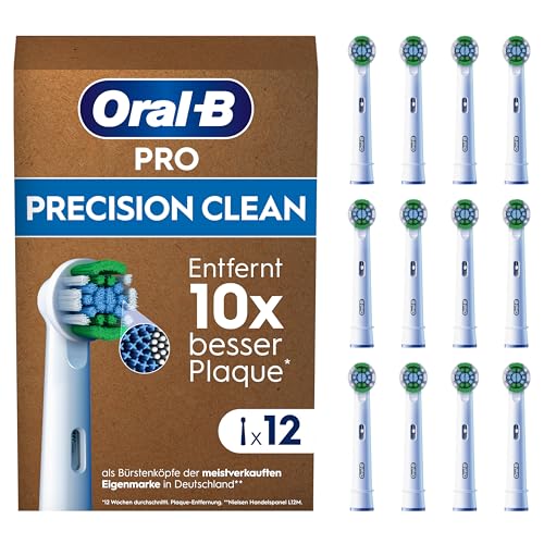 Oral-B Pro Precision Clean Aufsteckbürsten — ORIGINAL Zahnbürstenaufsatz für Elektrische Oral-B Pro Zahnbürsten — Ersatzbürsten, Bürstenköpfe — Weiß, 12 Stück