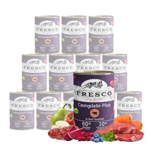 FRESCO Dog NassBarf Rind 12 x 400g | Hundefutter Nass getreidefrei | Mono-Protein & 80% Frischfleisch | Nassfutter für Hunde ohne künstliche Zusätze | Aus Deutschland